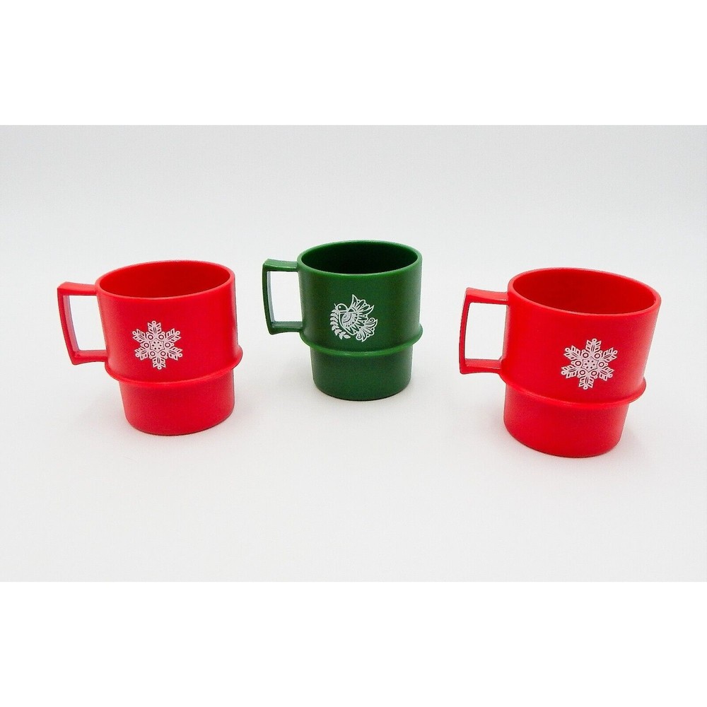 Vintage Tupperware Christmas Cups Snowflake Dove Peace Set of 3